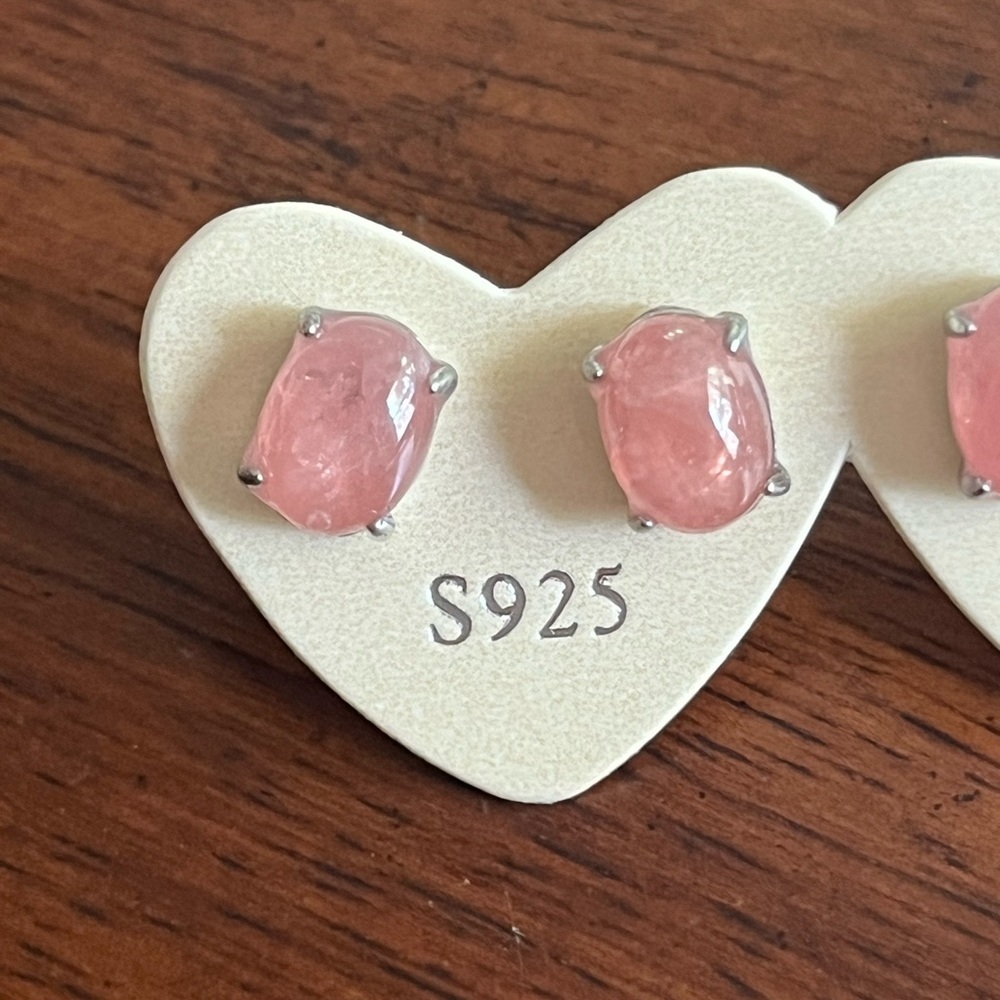 LAST ONE: Rhodochrosite Gemstone Stud Earrings - Picture 3 of 4